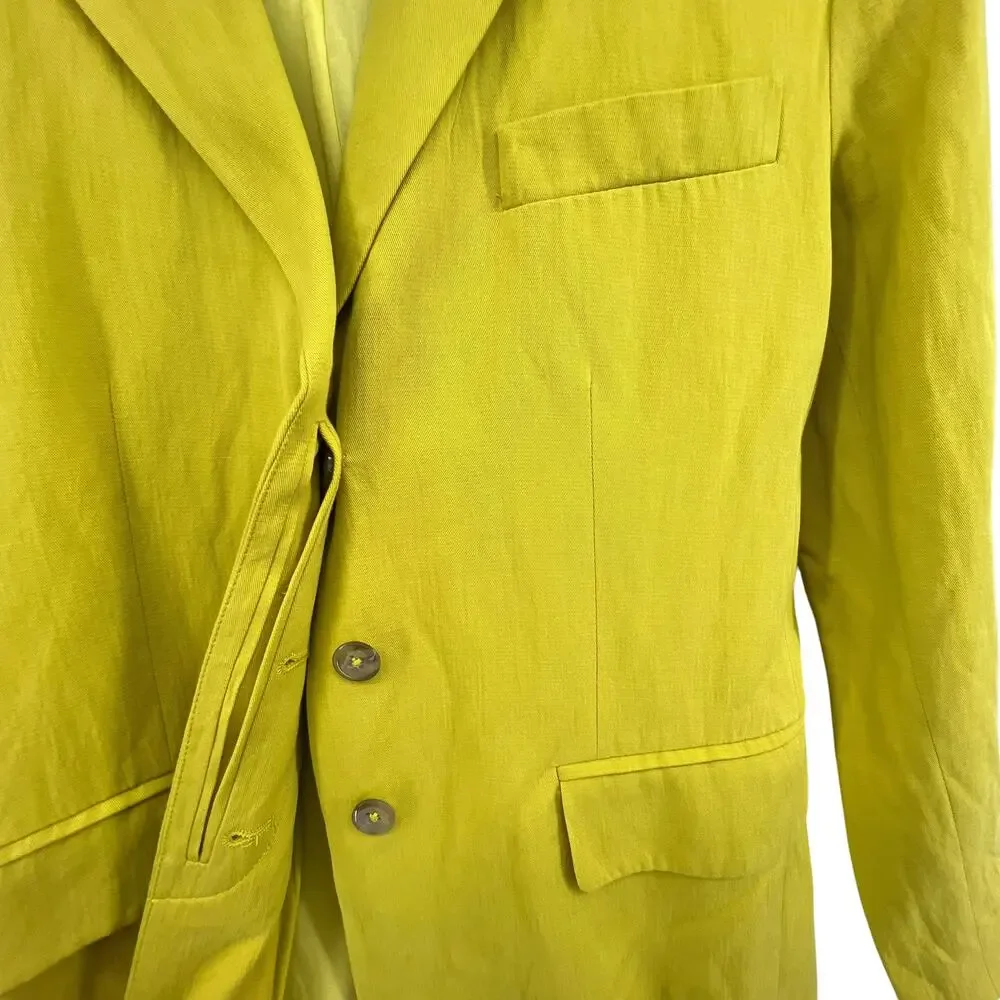 Vince Citron Yellow Blazer Jacket Size 2 Button Closure Cotton Wool Blend Work